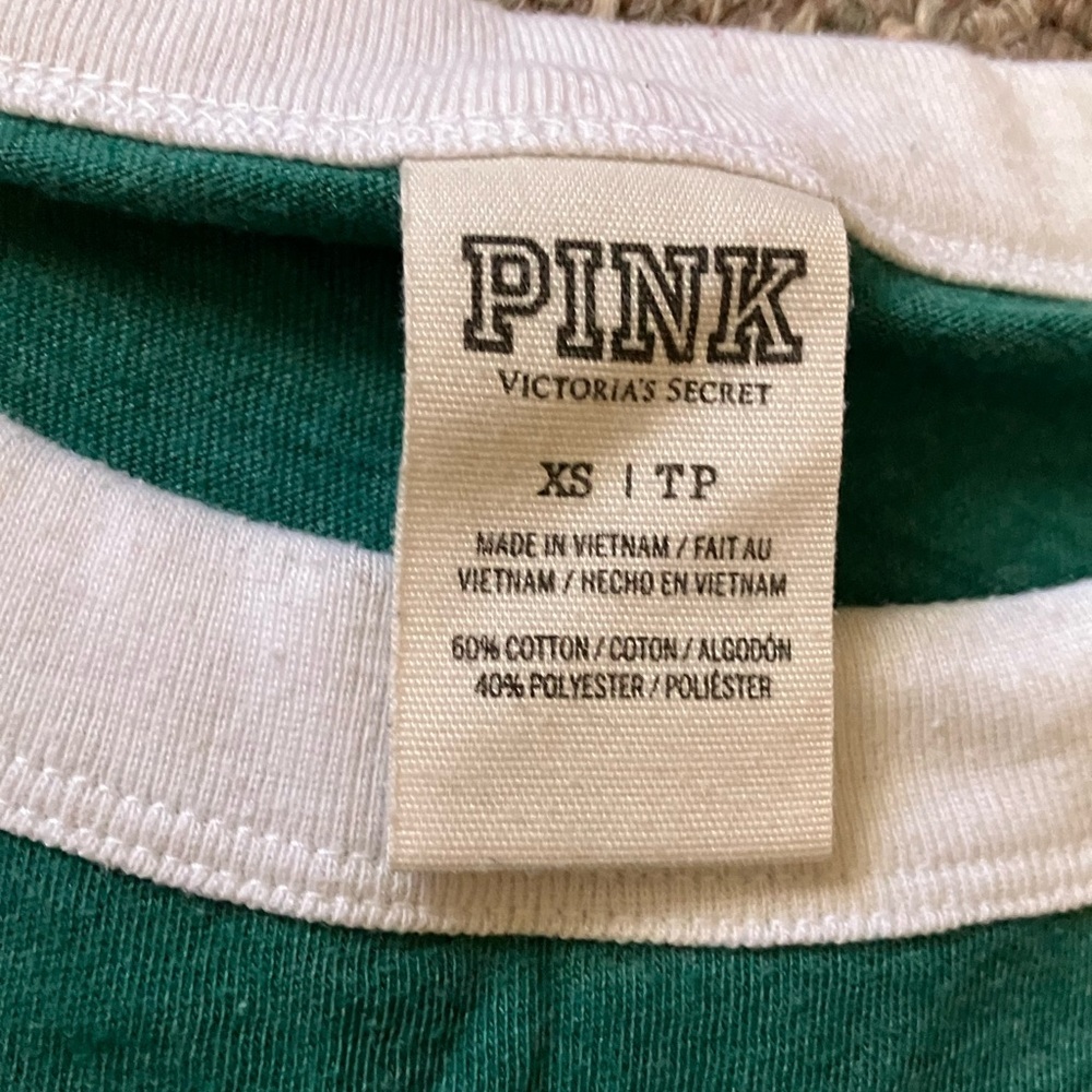 PINK Victoria's Secret Teal Tee with White Accents - Picture 3 of 3